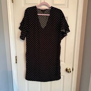 Banana Republic Dress Size 8‎ Black White Polka Dot Ruffle Sleeve V Neck